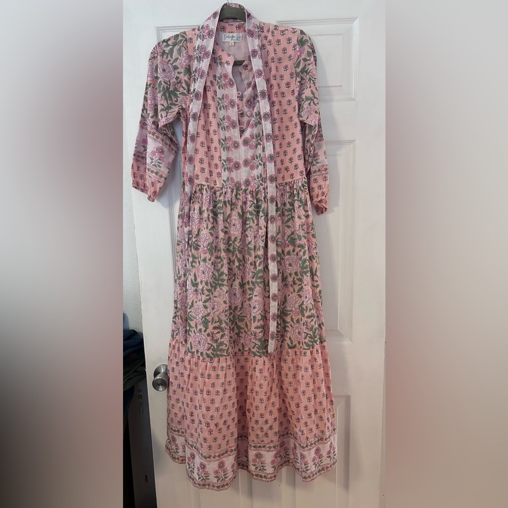 Floral Pink and Green Maxi Dress